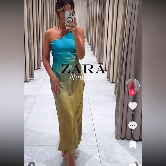 Zara ASYMMETRICAL SATIN EFFECT TIE DYE DRESS 8247/490 - Picture 3 of 10